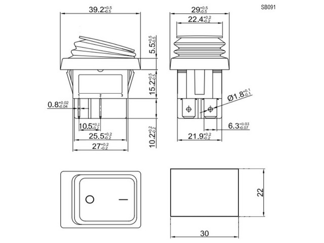 SB091   4c ( IP65) on-off 22x30mm