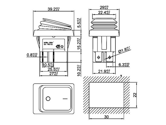 SB092   4c ( IP65) on-off 22x30mm