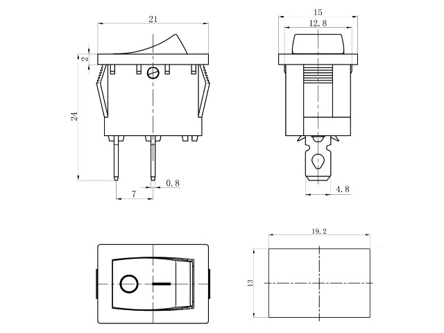 KCD1-101-C3-W/2P   2 6A 250V (21*15)