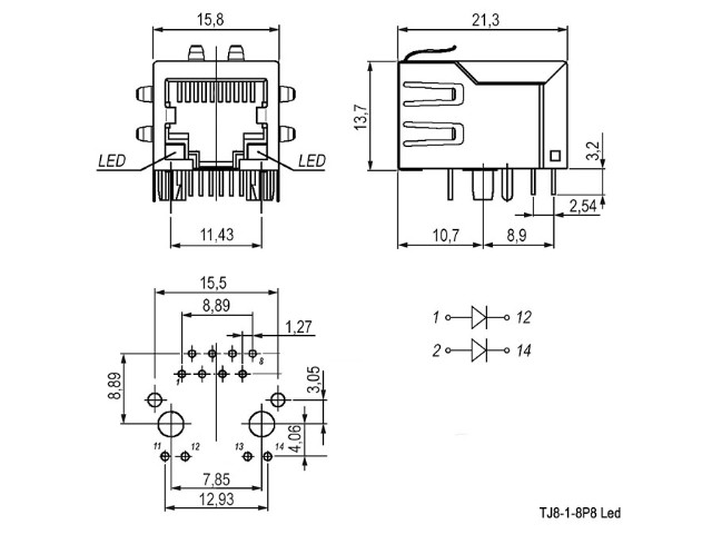  8P8C (RJ45)     (TJ8-1-8P8 LED)